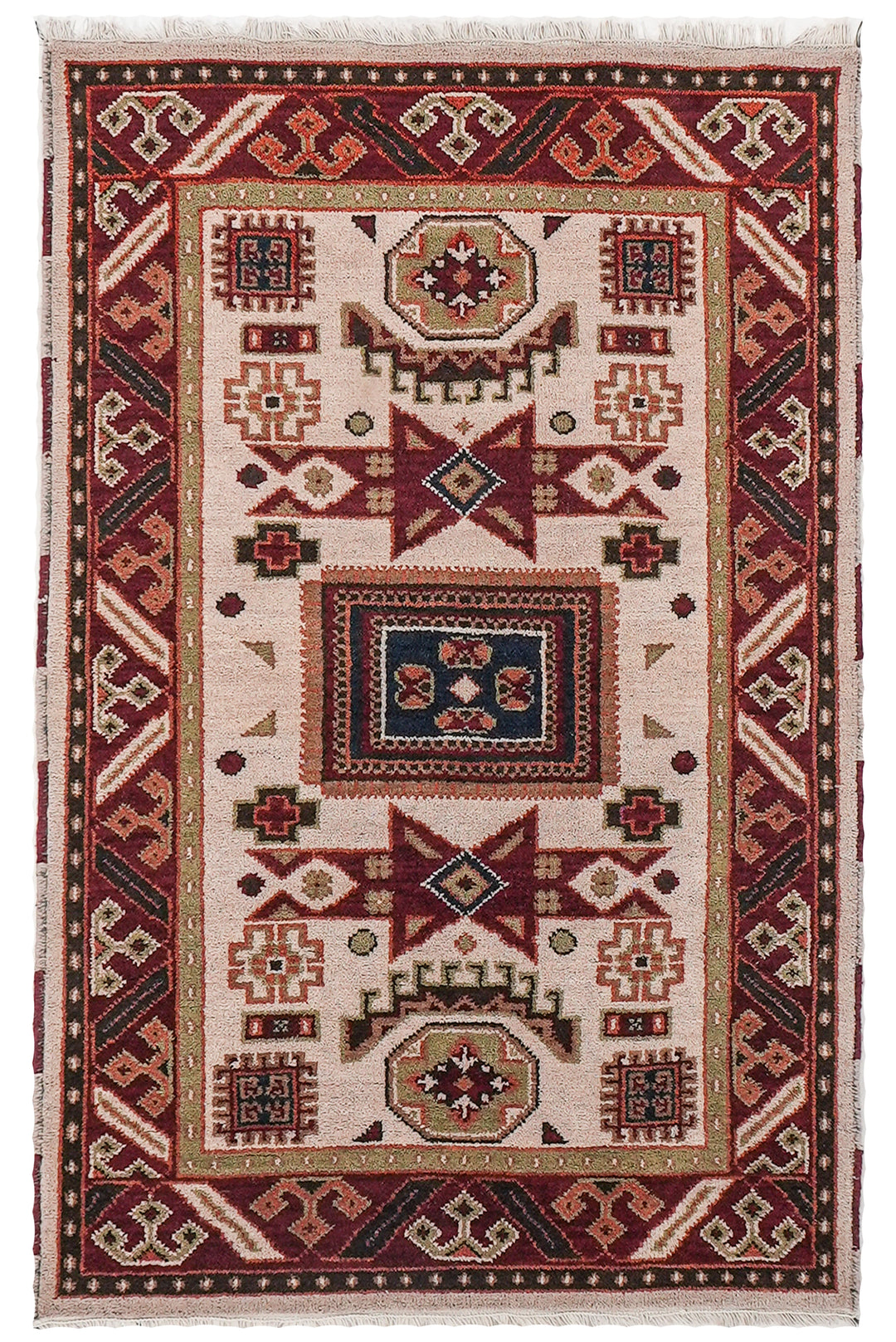 Afghan Hand Knotted Silk Wool Oriental Geometric Star Medallion Rug