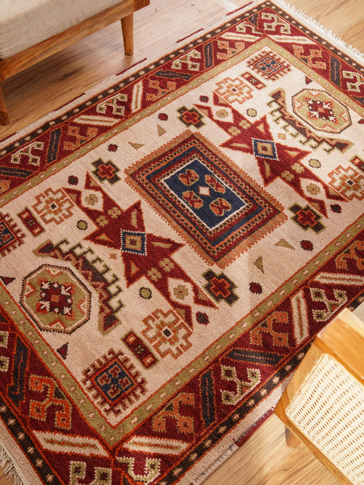 Afghan Hand Knotted Silk Wool Oriental Geometric Star Medallion Rug
