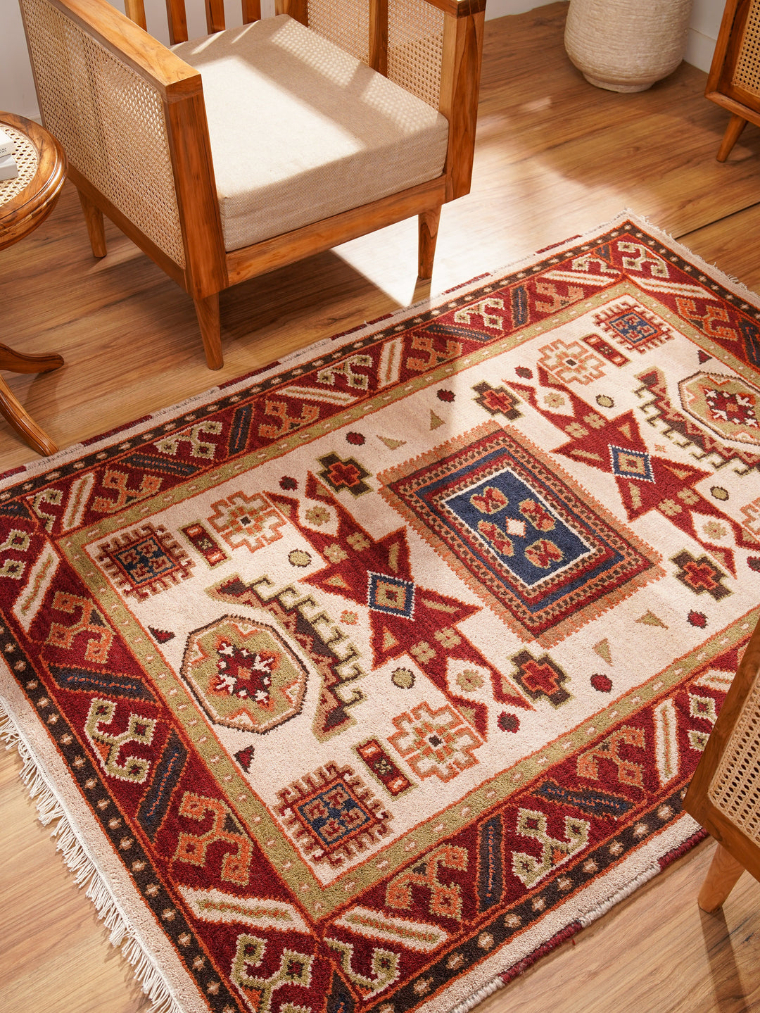 Afghan Hand Knotted Silk Wool Oriental Geometric Star Medallion Rug