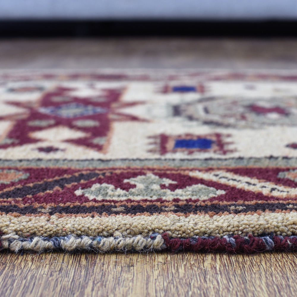 Afghan Hand Knotted Silk Wool Oriental Geometric Star Medallion Rug