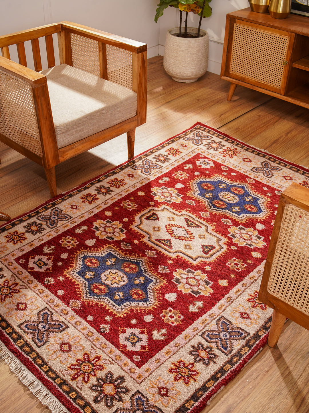 Afghan Hand Knotted Silk Wool Oriental Floral Medallion Rug