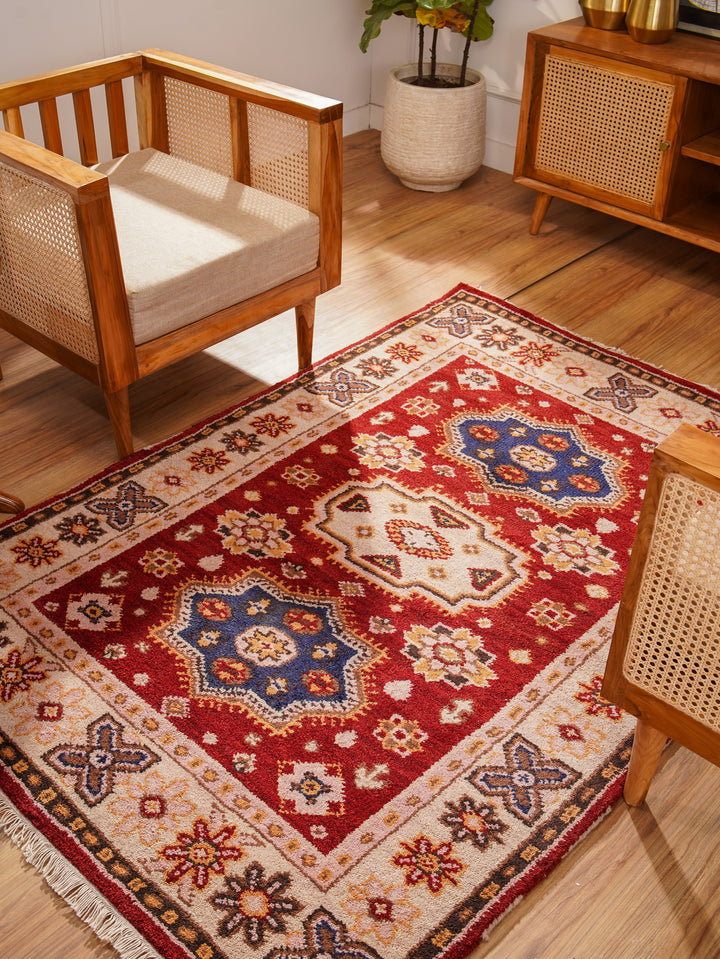 Afghan Hand Knotted Silk Wool Oriental Floral Medallion Rug