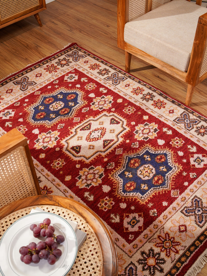 Afghan Hand Knotted Silk Wool Oriental Floral Medallion Rug