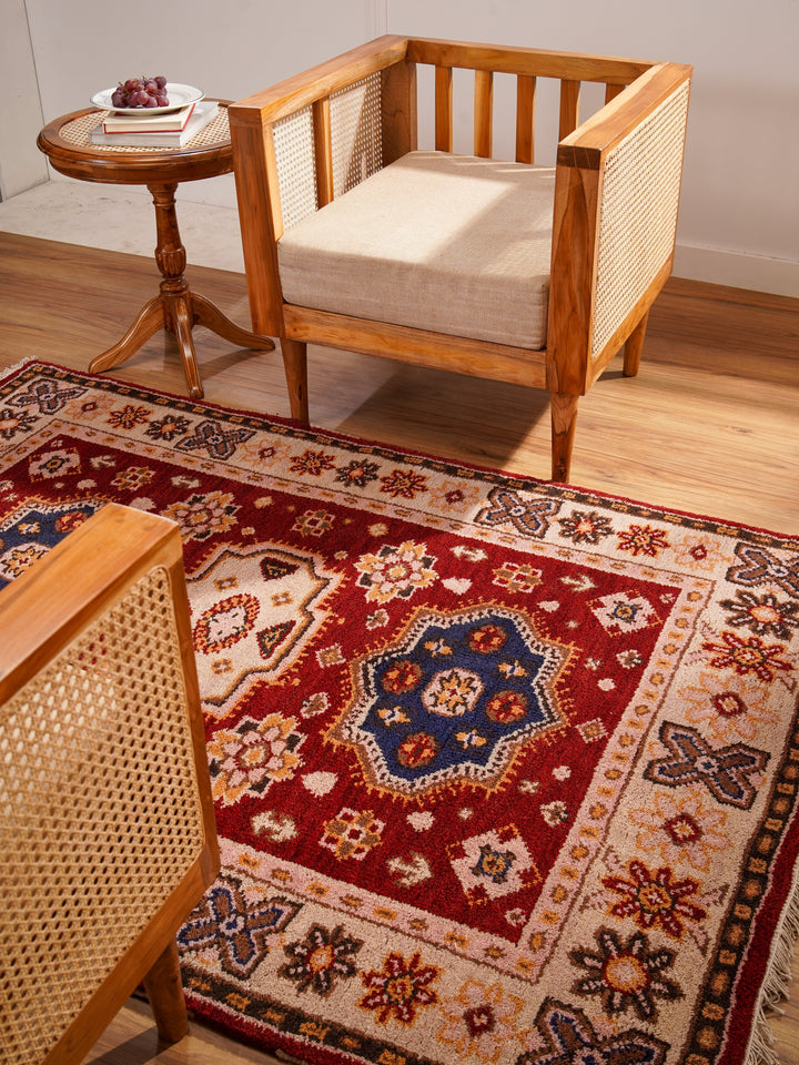 Afghan Hand Knotted Silk Wool Oriental Floral Medallion Rug