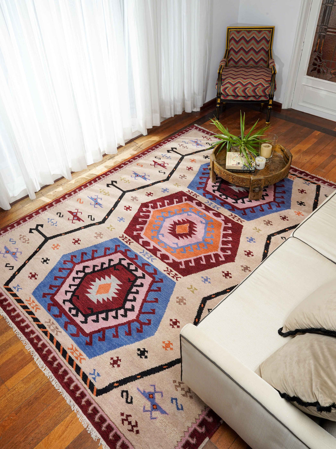 Afghan Hand Knotted Silk Wool Oriental Hexagon Medallion Rug