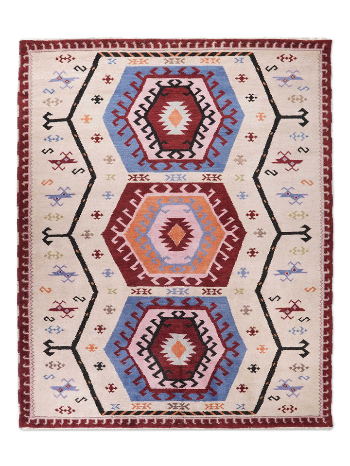 Afghan Hand Knotted Silk Wool Oriental Hexagon Medallion Rug