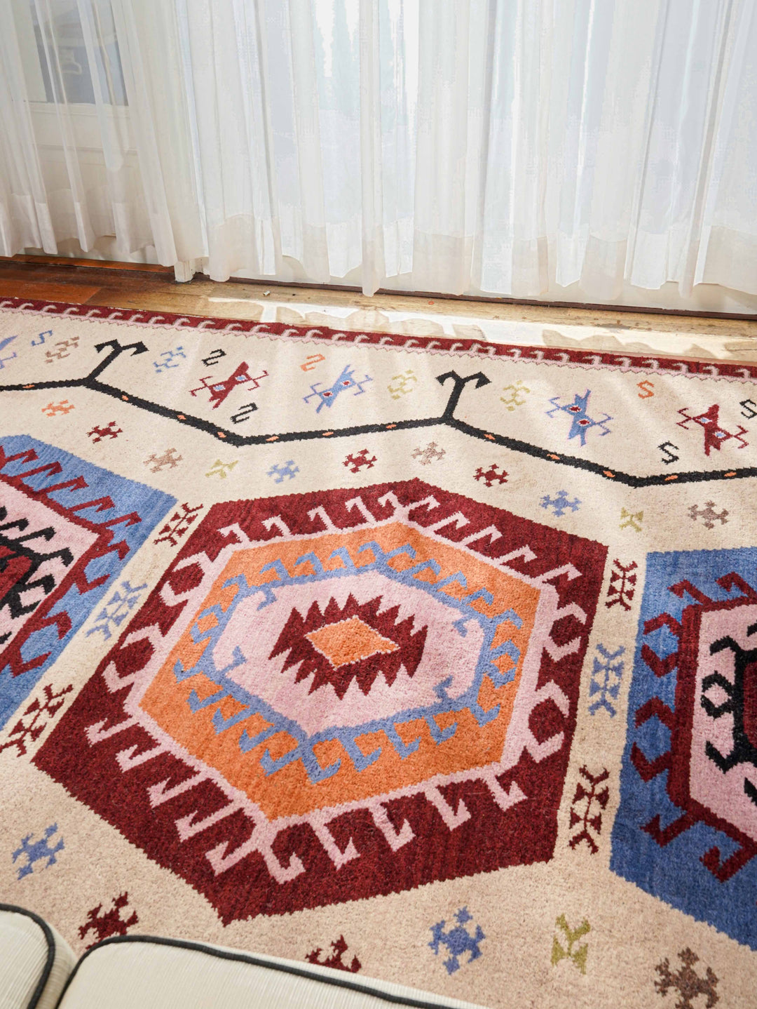 Afghan Hand Knotted Silk Wool Oriental Hexagon Medallion Rug