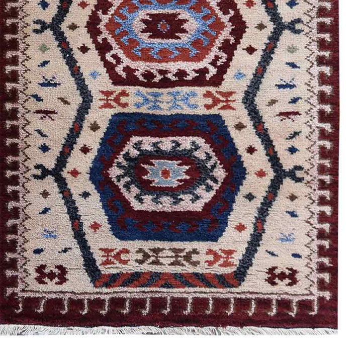 Afghan Hand Knotted Silk Wool Oriental Hexagon Medallion Rug