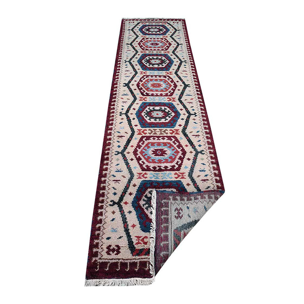 Afghan Hand Knotted Silk Wool Oriental Hexagon Medallion Rug