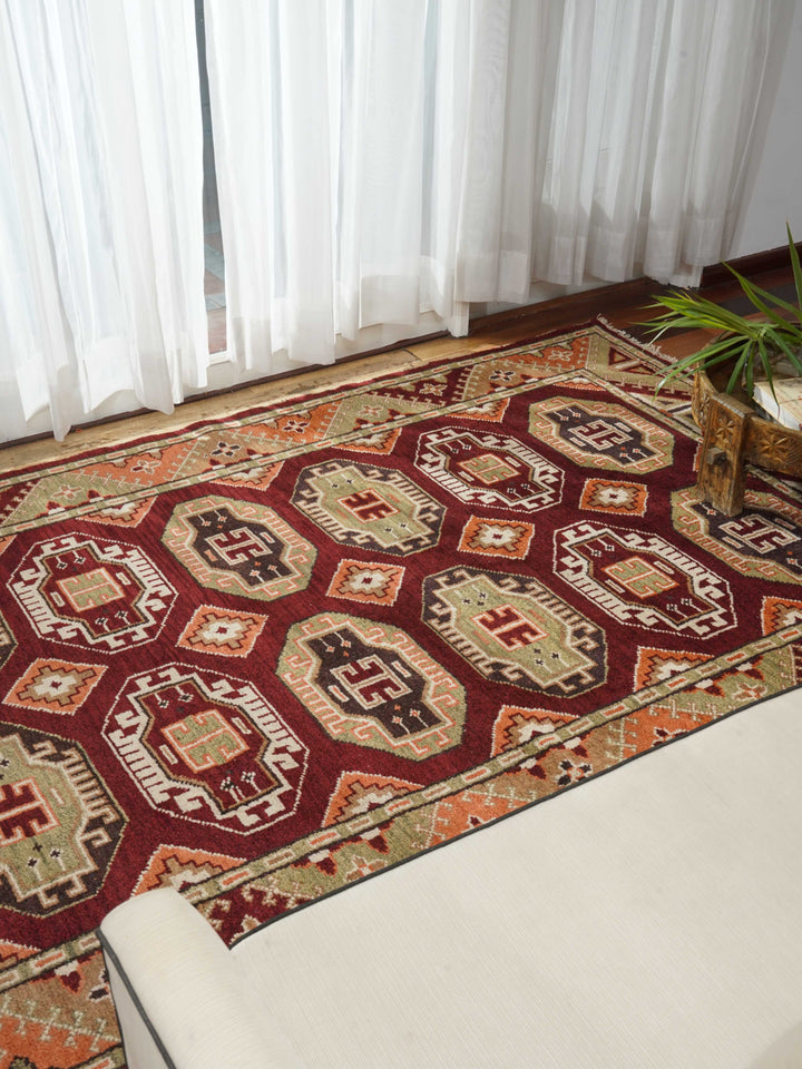 Afghan Hand Knotted Silk Wool Oriental Repeating Medallion Rug