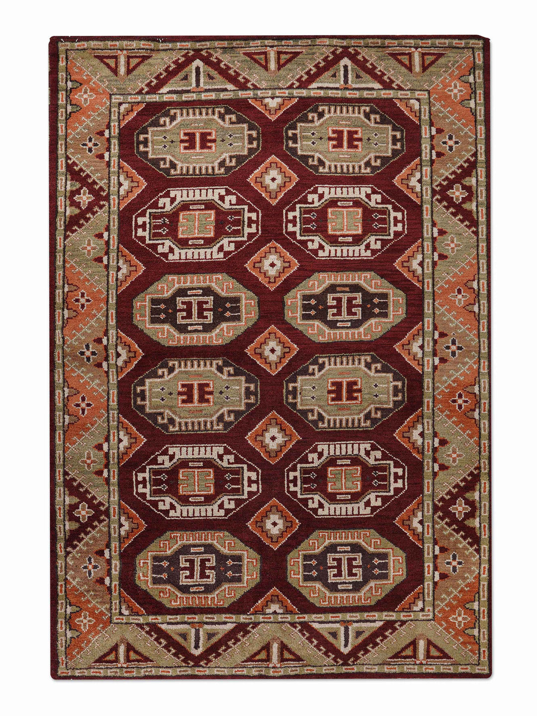 Afghan Hand Knotted Silk Wool Oriental Repeating Medallion Rug
