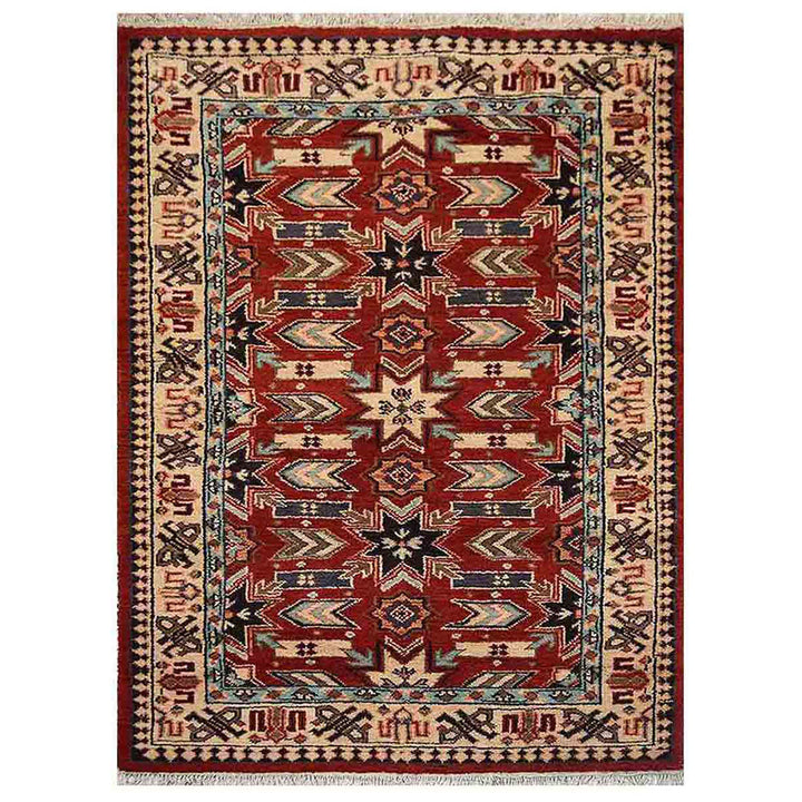 Afghan Hand Knotted Silk Wool Oriental Geometric Star Rug
