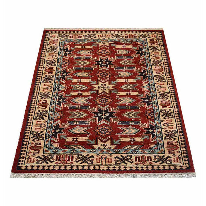 Afghan Hand Knotted Silk Wool Oriental Geometric Star Rug