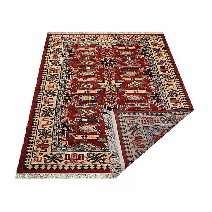 Afghan Hand Knotted Silk Wool Oriental Geometric Star Rug