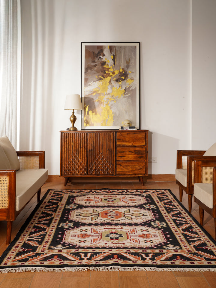 Afghan Hand Knotted Silk Wool Oriental Triple Medallion Rug