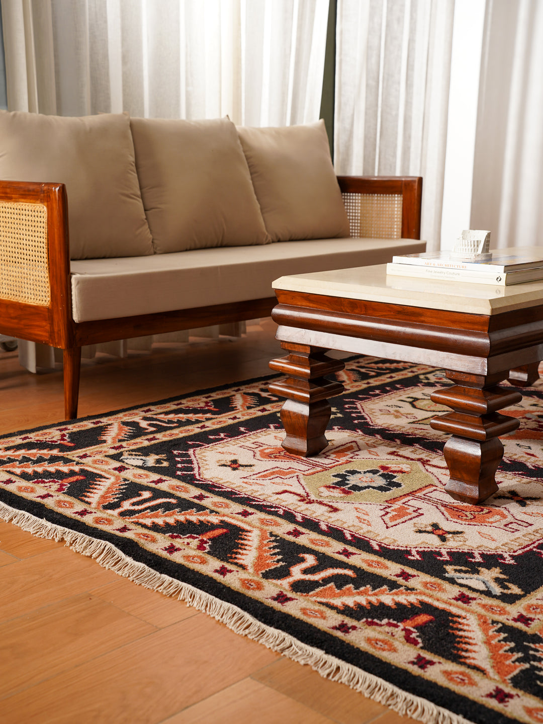 Afghan Hand Knotted Silk Wool Oriental Triple Medallion Rug
