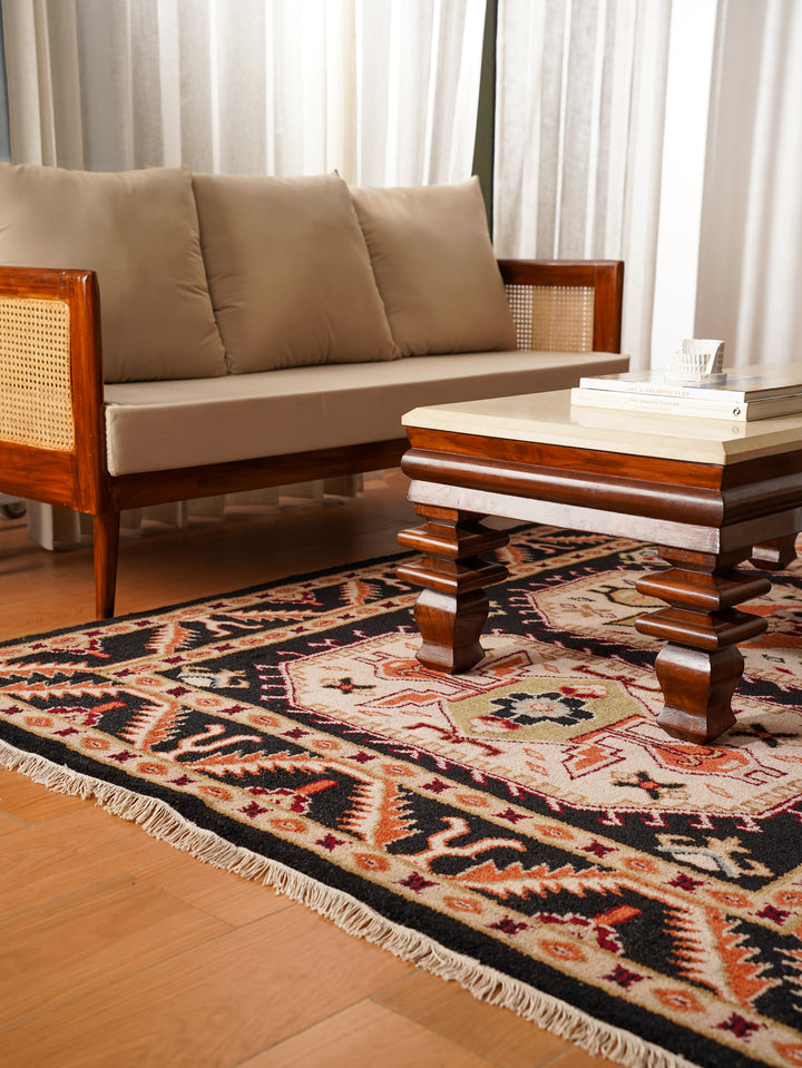 Afghan Hand Knotted Silk Wool Oriental Triple Medallion Rug