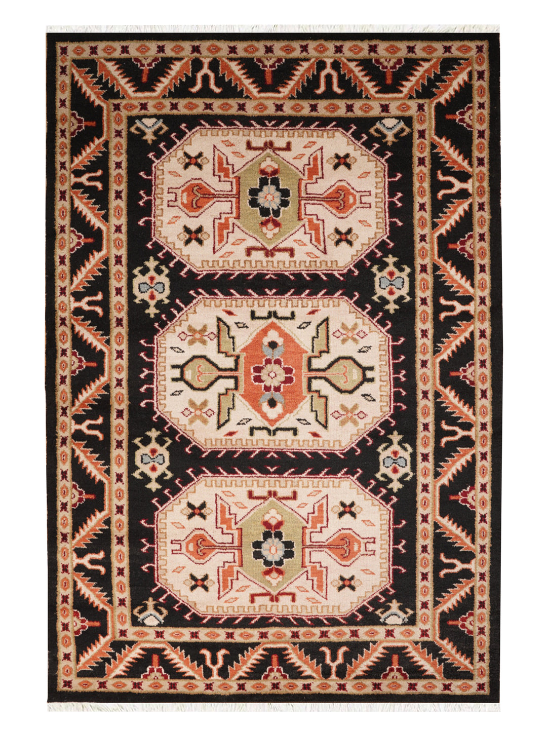 Afghan Hand Knotted Silk Wool Oriental Triple Medallion Rug