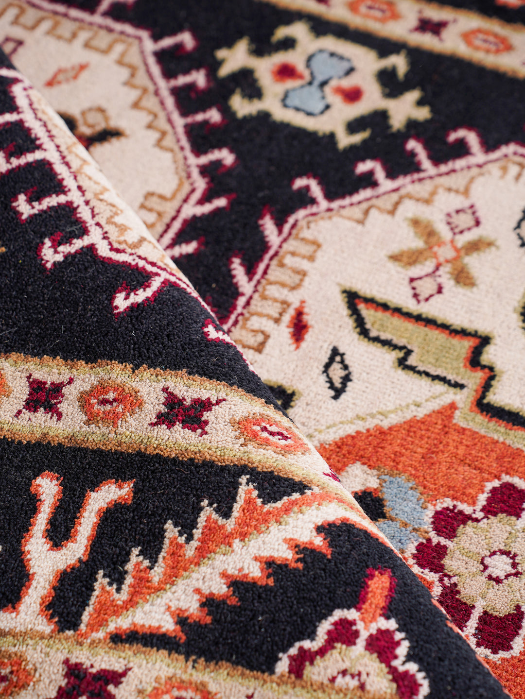 Afghan Hand Knotted Silk Wool Oriental Triple Medallion Rug