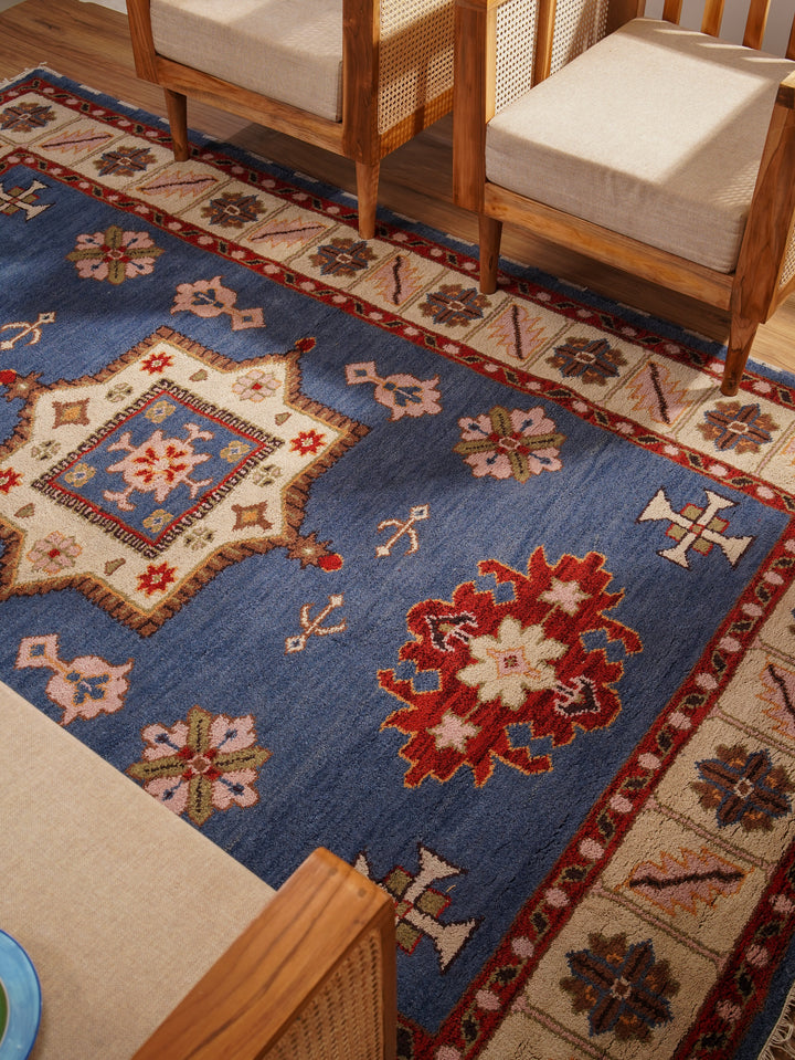 Afghan Hand Knotted Silk Wool Oriental Central Medallion Rug