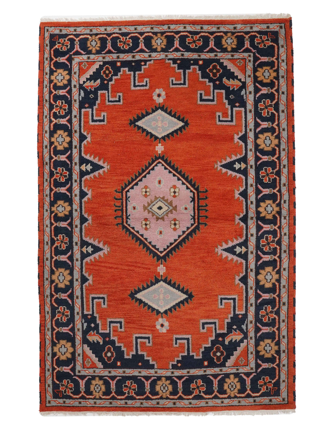 Afghan Hand Knotted Silk Wool Oriental Diamond Medallion Rug
