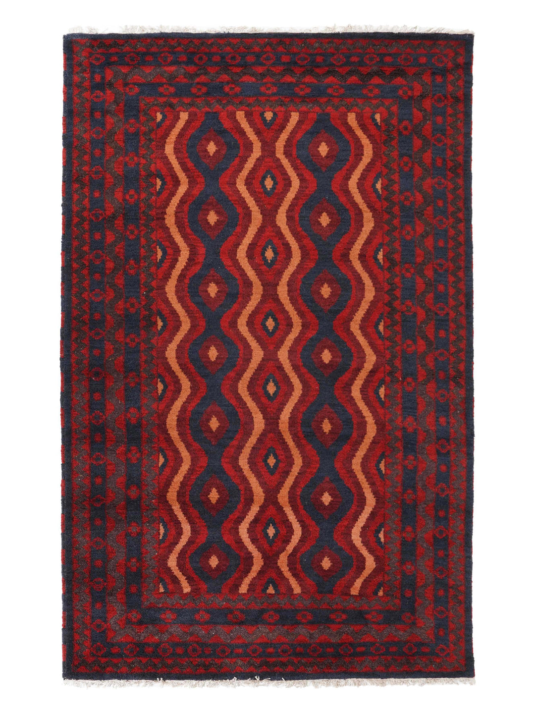 Afghan Hand Knotted Silk Wool Oriental Tribal Wave Rug