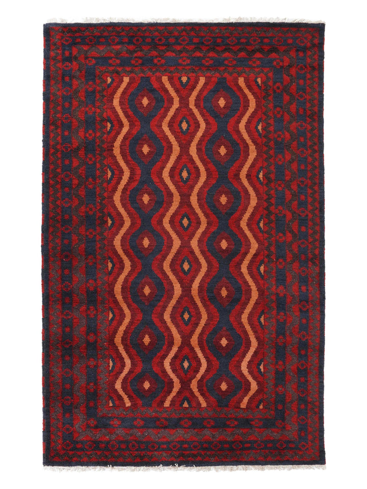 Afghan Hand Knotted Silk Wool Oriental Tribal Wave Rug