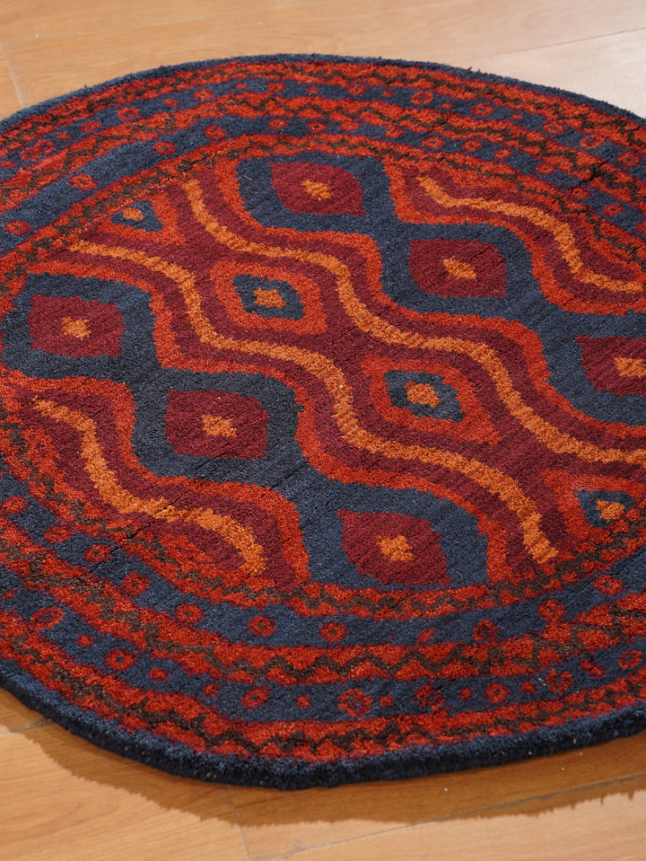 Afghan Hand Knotted Silk Wool Oriental Tribal Wave Rug