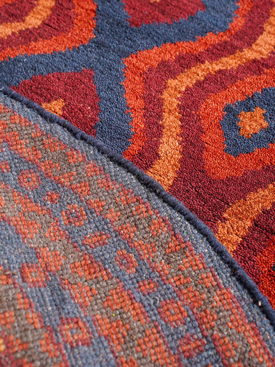 Afghan Hand Knotted Silk Wool Oriental Tribal Wave Rug