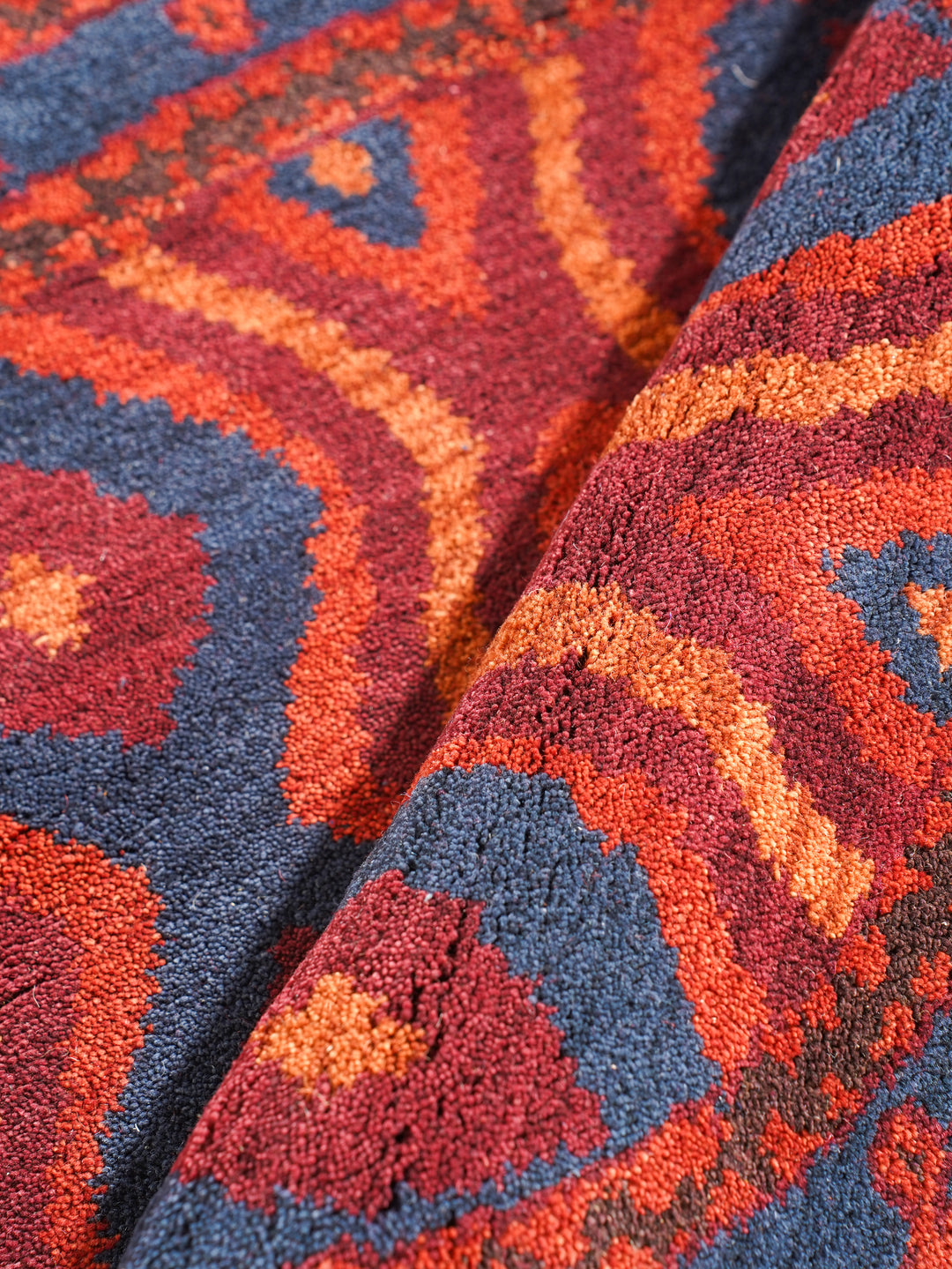 Afghan Hand Knotted Silk Wool Oriental Tribal Wave Rug