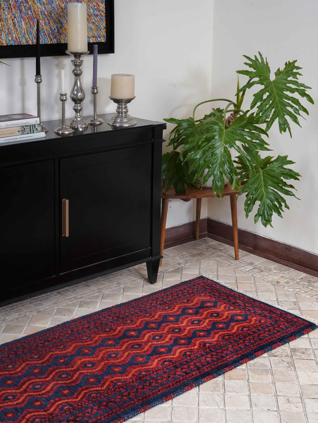 Afghan Hand Knotted Silk Wool Oriental Tribal Wave Rug