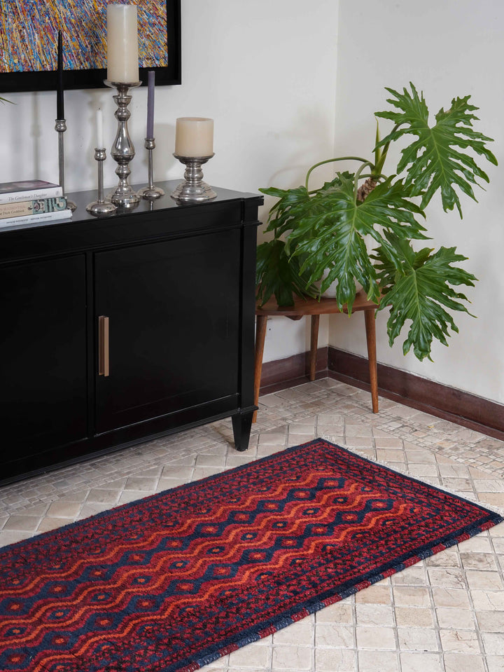 Afghan Hand Knotted Silk Wool Oriental Tribal Wave Rug