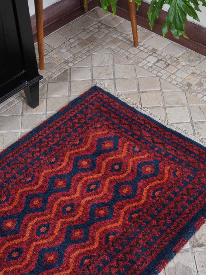 Afghan Hand Knotted Silk Wool Oriental Tribal Wave Rug