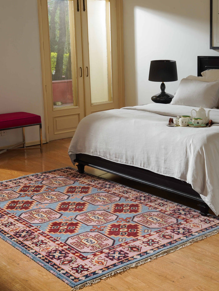 Afghan Hand Knotted Silk Wool Oriental Geometric Rug