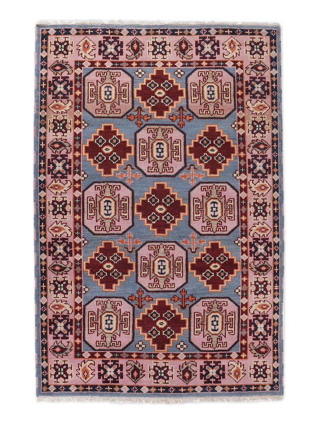 Afghan Hand Knotted Silk Wool Oriental Geometric Rug
