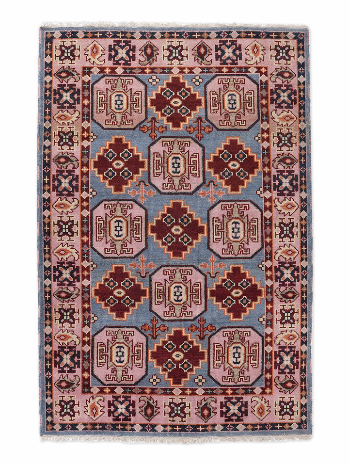 Afghan Hand Knotted Silk Wool Oriental Geometric Rug