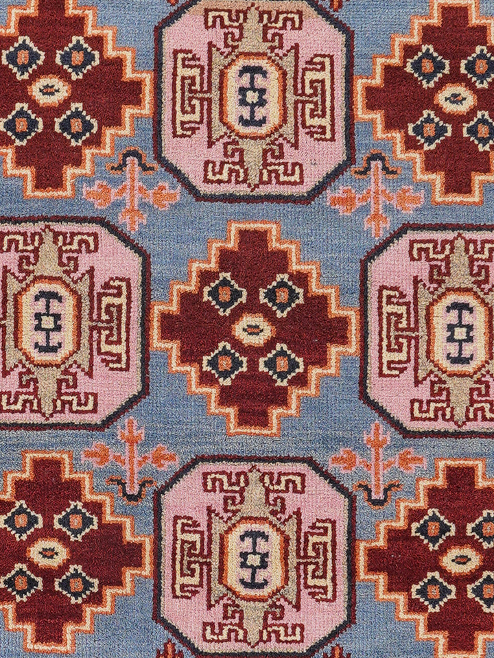 Afghan Hand Knotted Silk Wool Oriental Geometric Rug