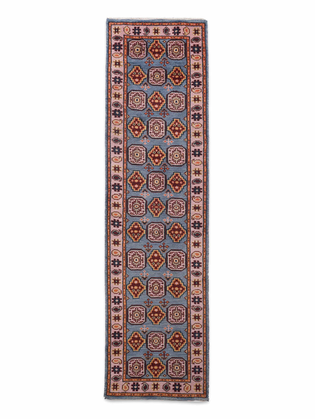 Afghan Hand Knotted Silk Wool Oriental Geometric Rug