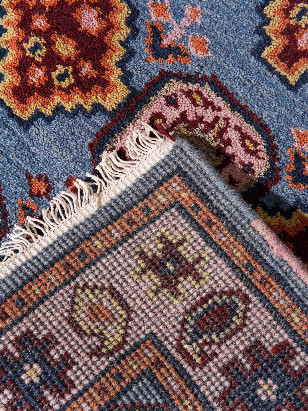 Afghan Hand Knotted Silk Wool Oriental Geometric Rug