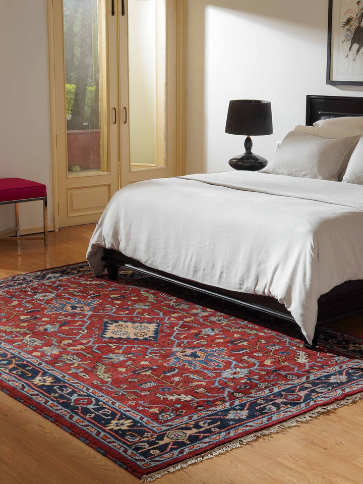 Hand Knotted Afghan Oriental Rug – Red Blue