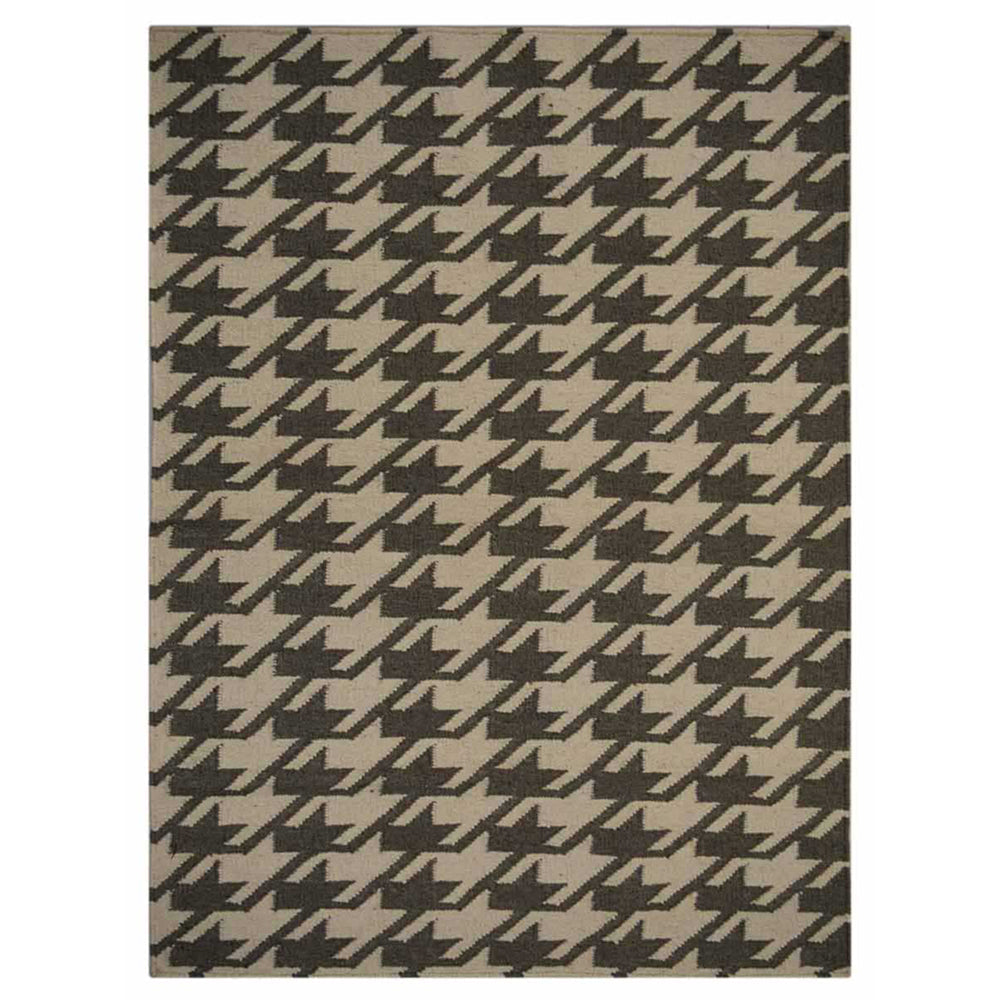 Hand Woven Flat Weave Kilim Wool Area Rug Contemporary Cream Green D00102