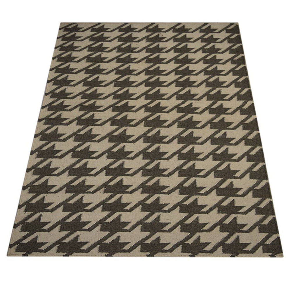 Hand Woven Flat Weave Kilim Wool Area Rug Contemporary Cream Green D00102
