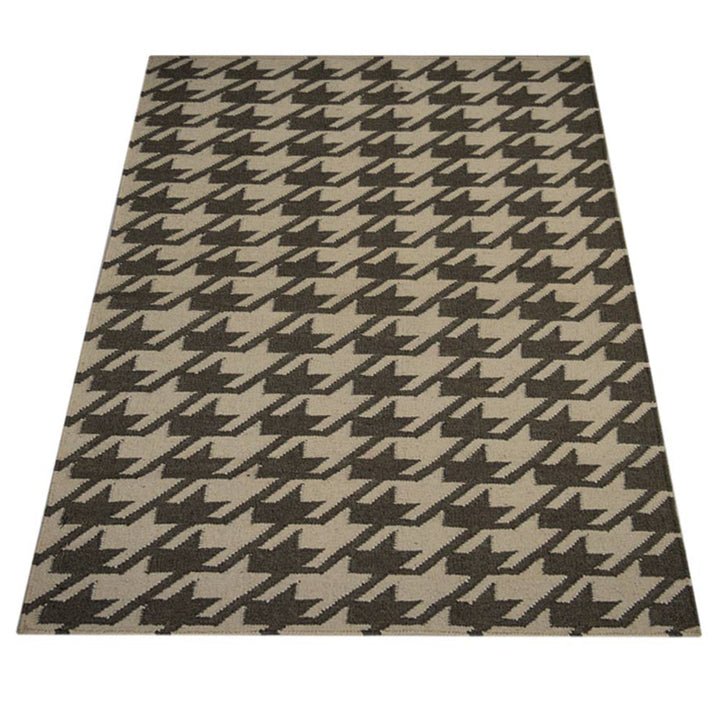 Hand Woven Flat Weave Kilim Wool Area Rug Contemporary Cream Green D00102
