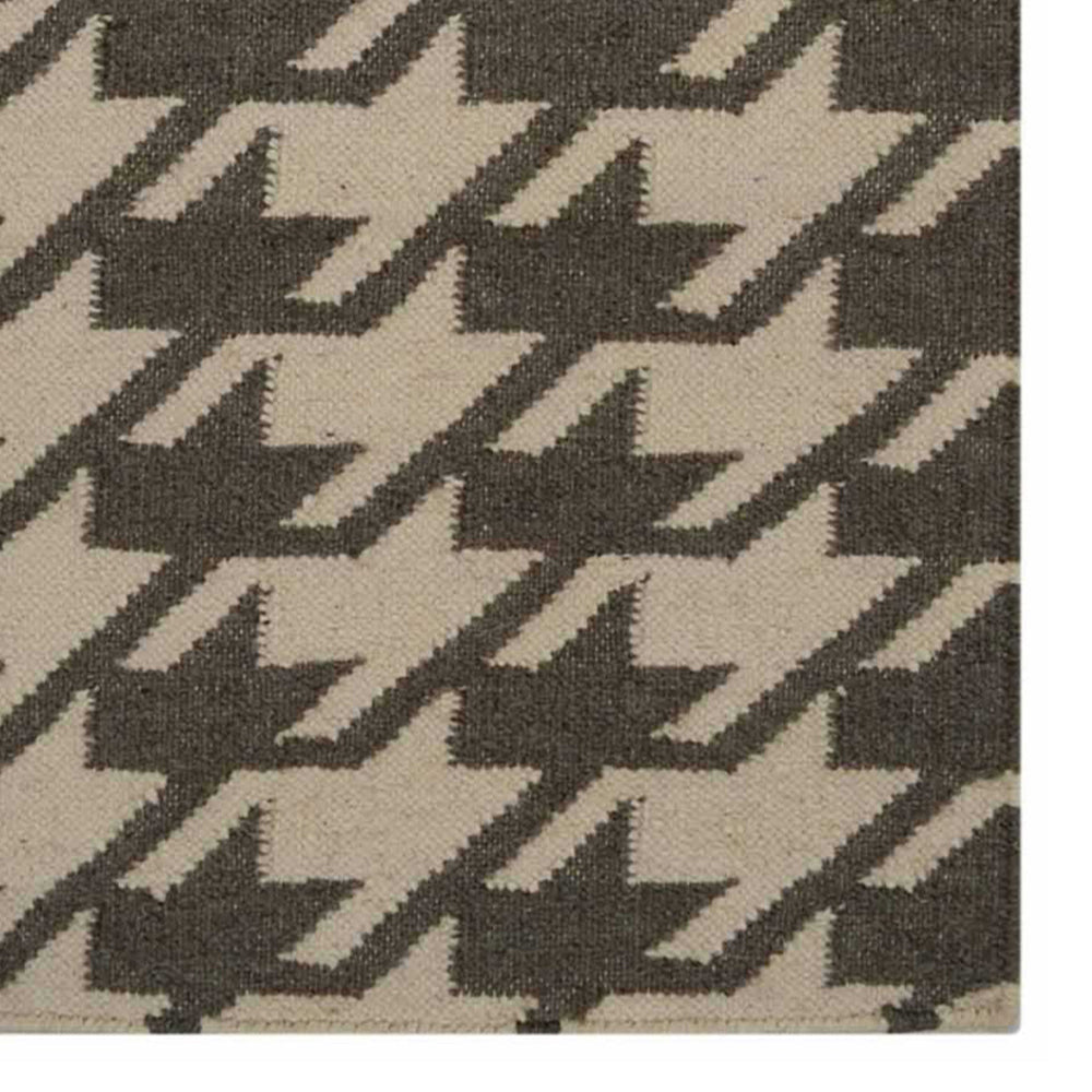 Hand Woven Flat Weave Kilim Wool Area Rug Contemporary Cream Green D00102