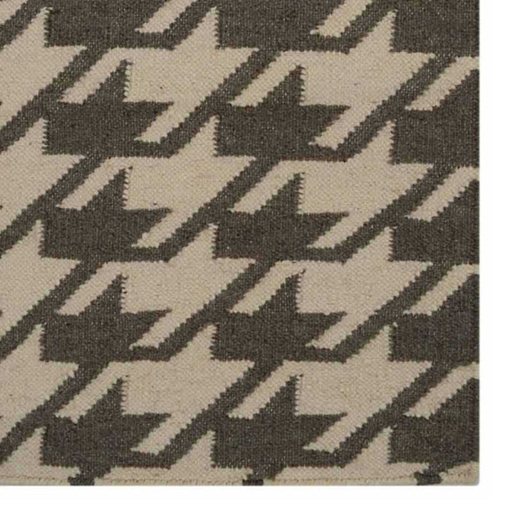 Hand Woven Flat Weave Kilim Wool Area Rug Contemporary Cream Green D00102