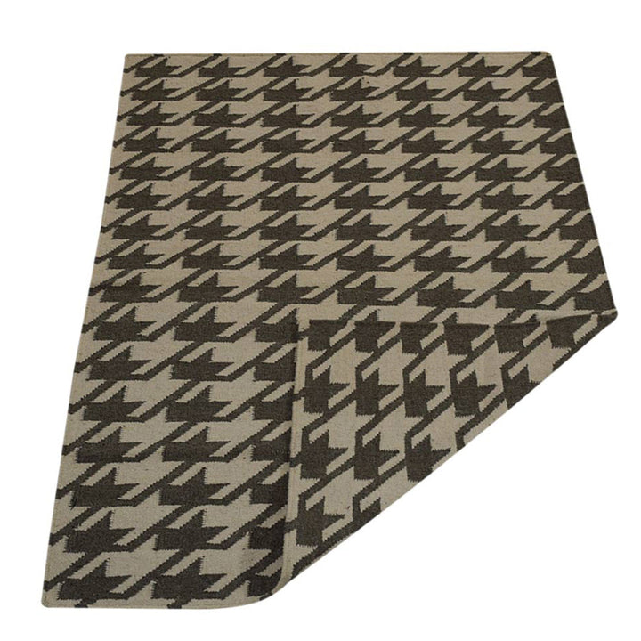 Hand Woven Flat Weave Kilim Wool Area Rug Contemporary Cream Green D00102