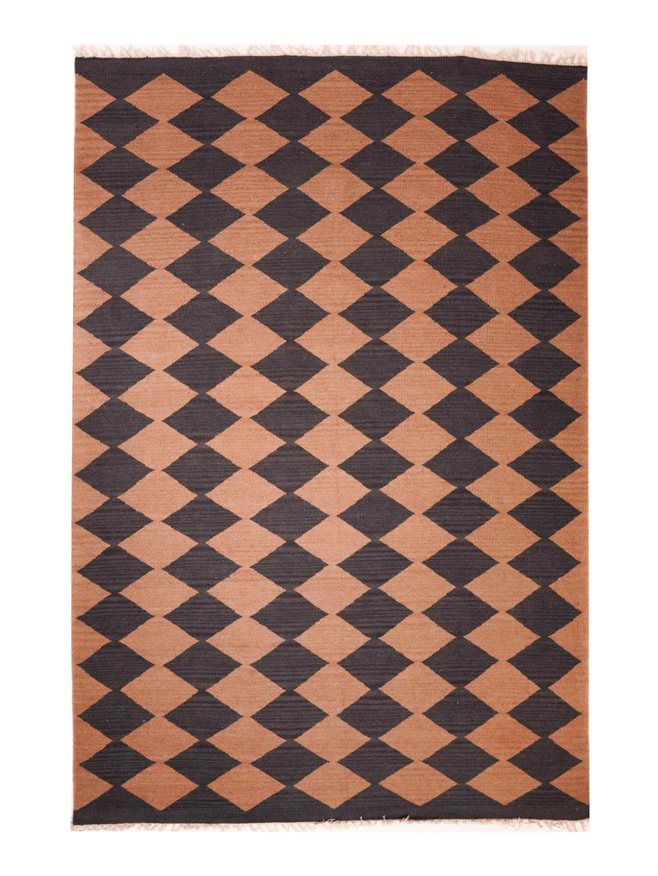 Diamond Grid Hand Woven Kilim Wool Flatweave Rug
