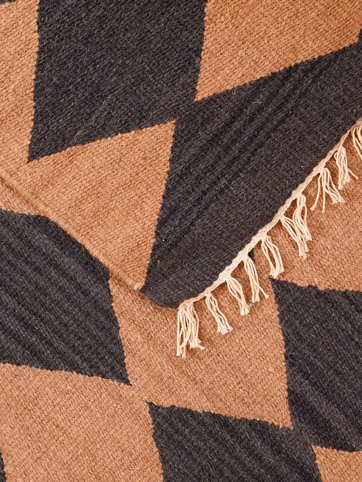 Diamond Grid Hand Woven Kilim Wool Flatweave Rug