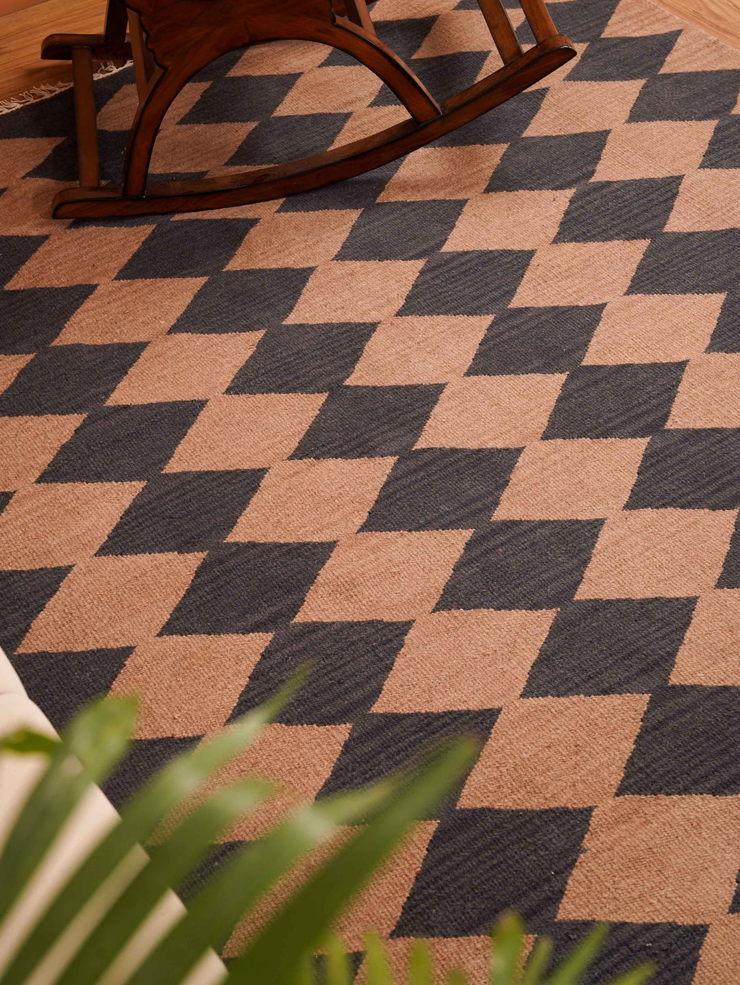 Diamond Grid Hand Woven Kilim Wool Flatweave Rug
