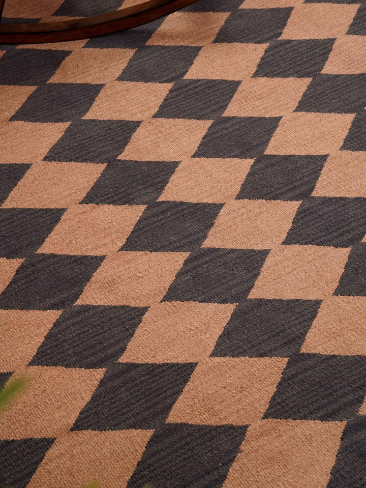 Diamond Grid Hand Woven Kilim Wool Flatweave Rug